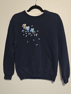 Vintage Top Stitch Embroidered Owl Crewneck Sweatshirt - Navy